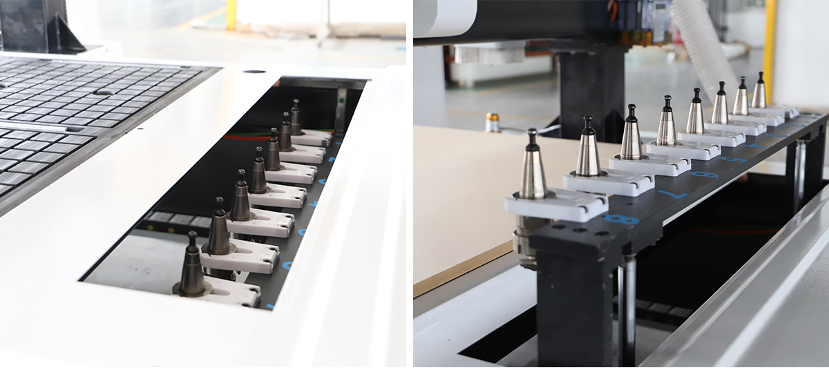 Changement automatique de l'outil avec magazine &agrave; outils &eacute;l&eacute;vateur